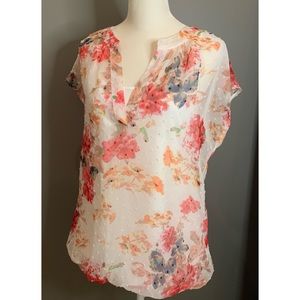 Roz&Ali Sheer Flowered Sleeveless Top with Attached Off-White Camisole, Medium